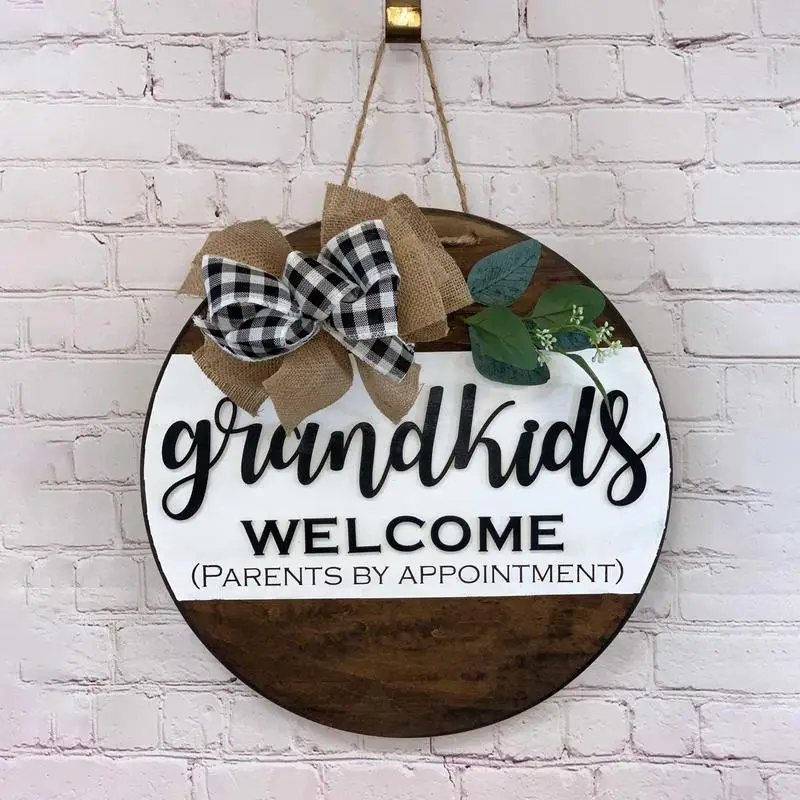 

Деревянный дверной знак для приветствия, подвесной фермерский венок для приветствия, ручная работа, деревенский вешалка для крыльца с клет...