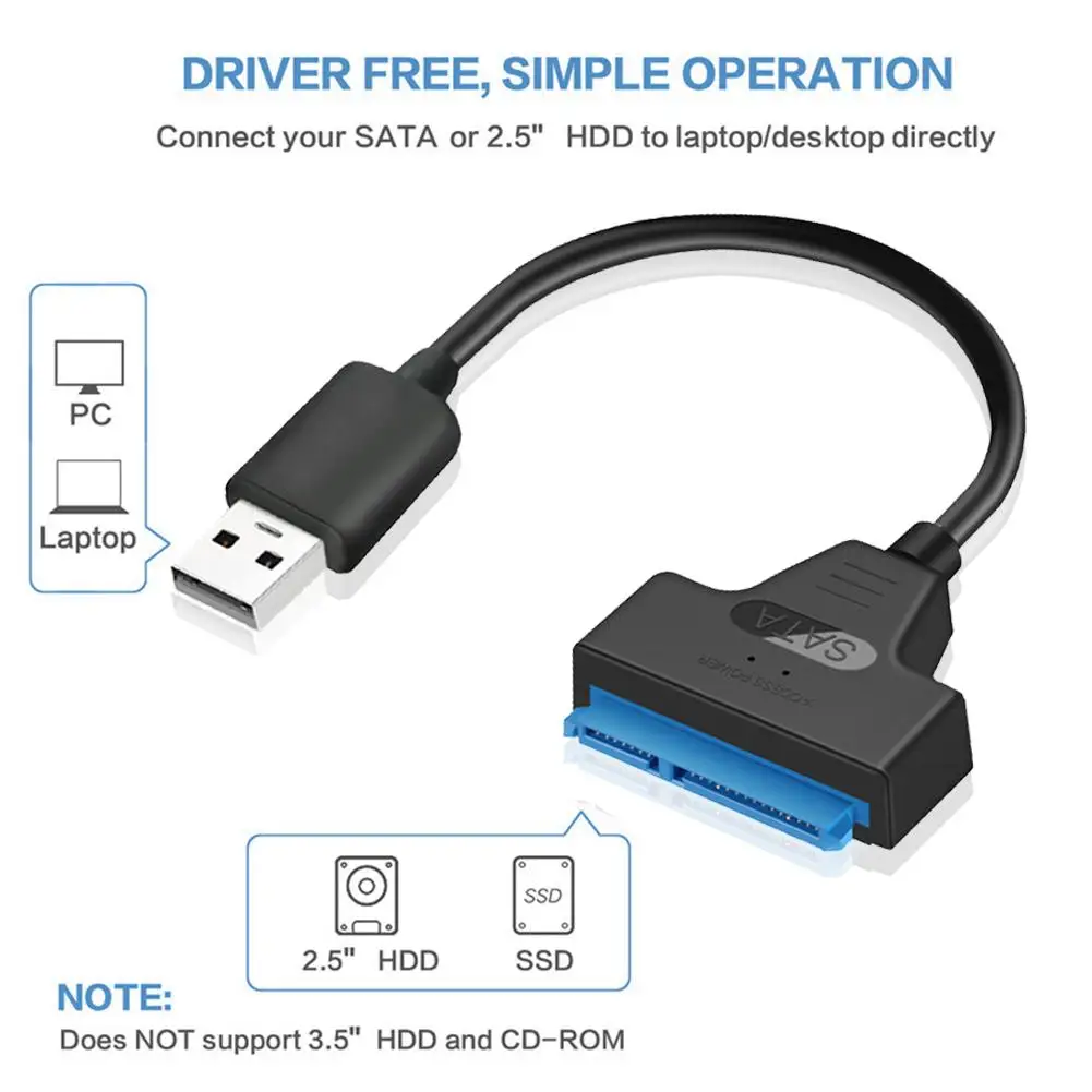 

Кабель-Переходник USB 2,0 на SATA 22pin для жесткого диска 2,5 дюйма, тонкий оптический привод для ноутбука, CD/DVD
