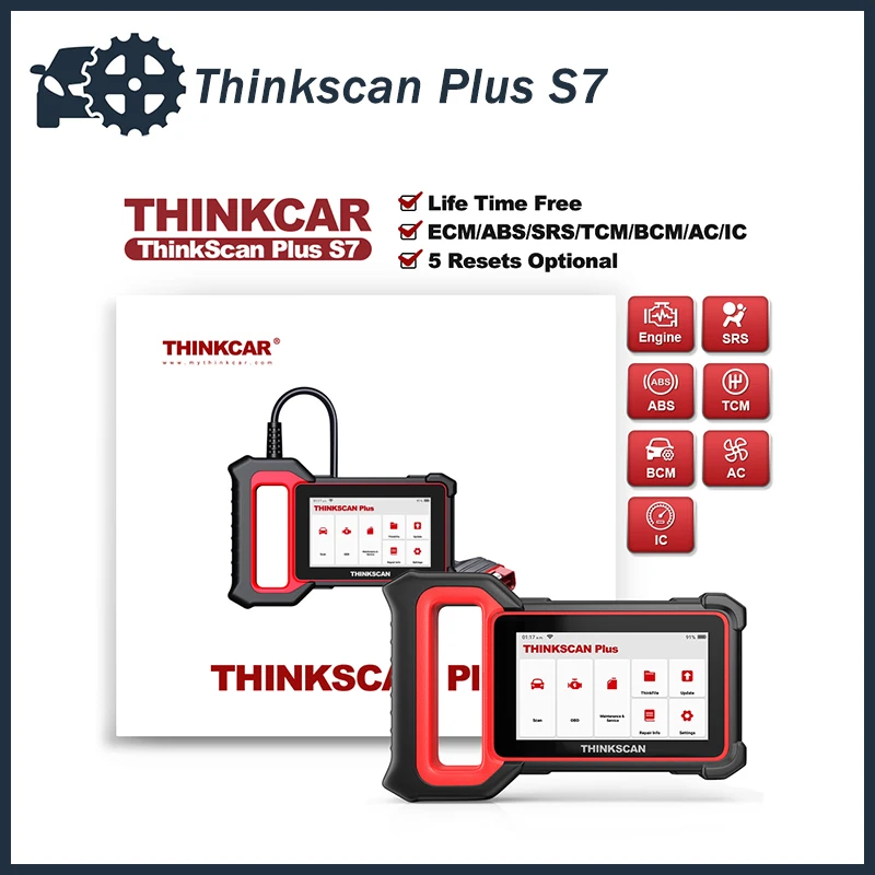 

Сканер Thinkscan Plus S7 OBD2 для двигателя, ABS, подушка безопасности, поддержка трансмиссии, 28 сбросов, 7 систем диагностики, считыватель кодов, бесплатное обновление