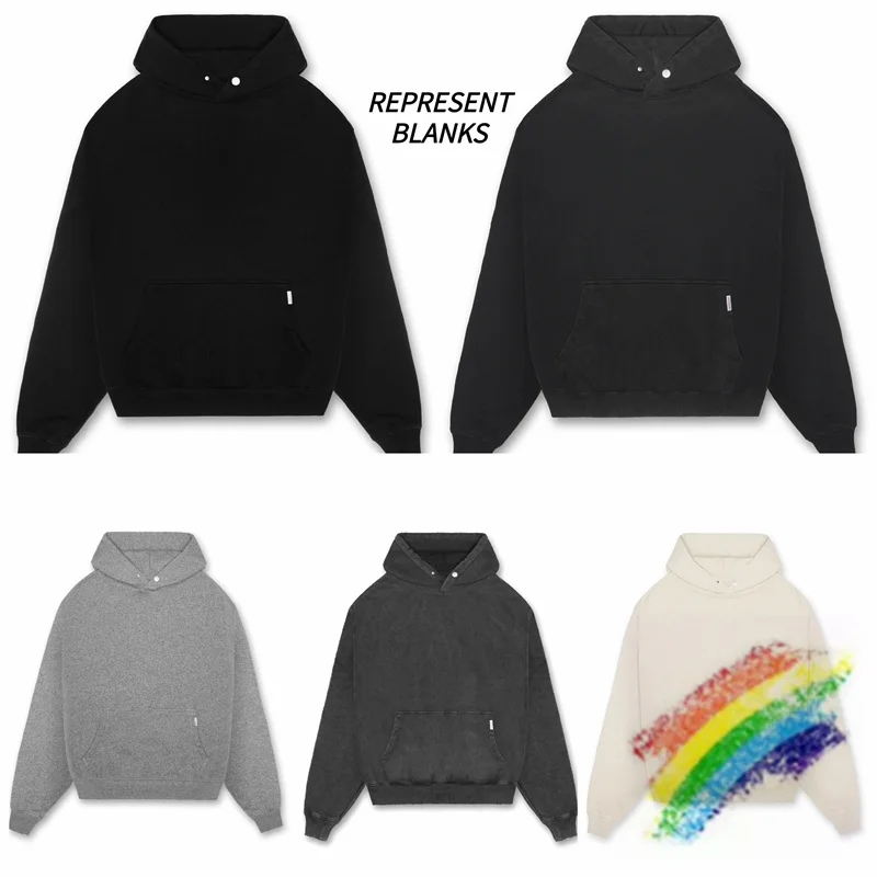 

2021fw Blank Represent Hoodie Men Women 1:1 Best Quality Solid Represent Sweatshirts Vintage Washed Oversized Pullover