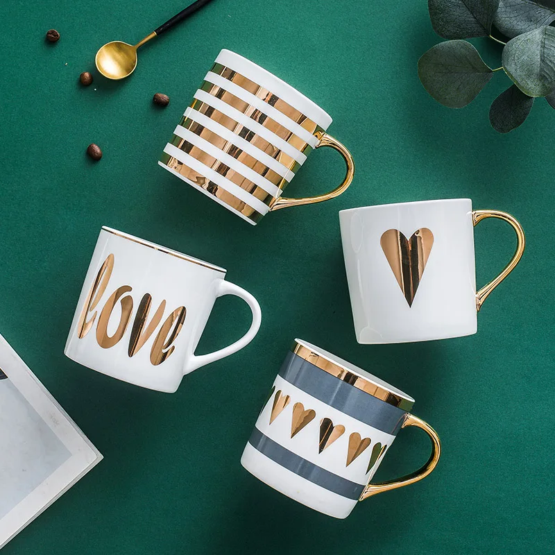 

Nordic Style Ins Harajuku Gold Cup Foil Ceramic Creative Mug for Tea Artistic Hipster Coffee Cup Ceramic Water Bottle with Lids