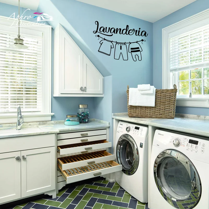 Итальянские слова Lavanderia Настенная Наклейка Panni Stesi настенные наклейки стирка