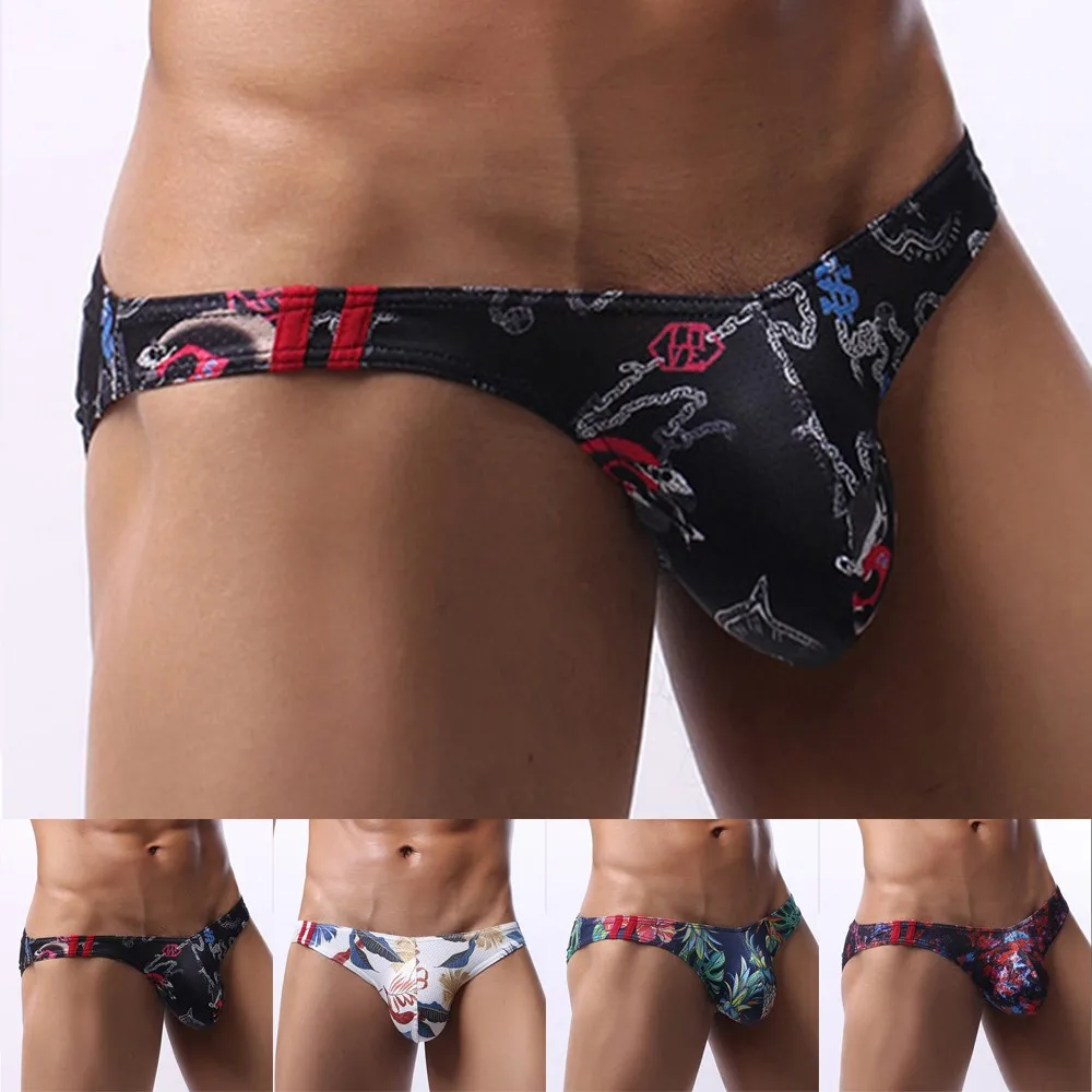 

Men's Breathable Mesh Print Thongs Underwear Brief Bulge Pouch G-string Underpants Low Waist Sexy Male Panties Boy Trunks Sport