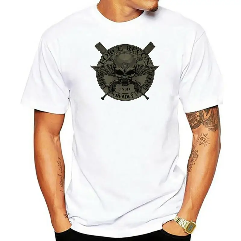 

Design Style Short Sleeve Tops Cool T Shirt Marine Corps Force Recon Usmc Military Front Print Tee Shirt