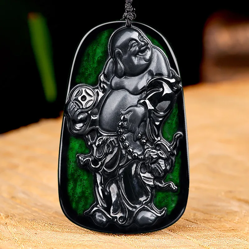 

Hot Selling Natural Hand-carve Jade Mo Cui Buddha Maitreya Buddha Necklace Pendant Fashion Jewelry Men Women Luck Gifts