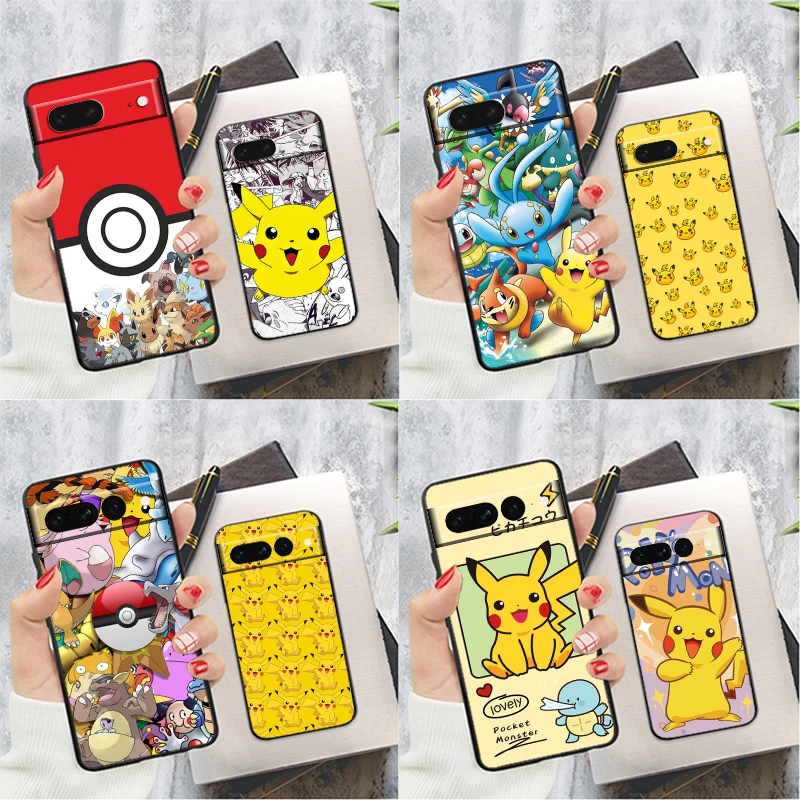 

Pokemon Pikachu Cute For Google Pixel 8 7 6 6A 5 4 5A 4A XL Pro 5G Silicone Shockproof Soft TPU Black Phone Case Cover Fundas