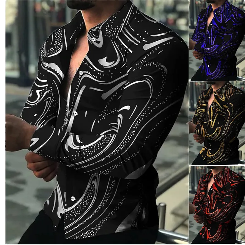 

Long Sleeve Shirts Mens Casual Printed Shirts Stripes Polo Shirts Mens Fashion Clothing Trends Skinny Lapel Shirts Streetwear