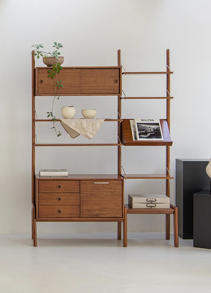 Скандинавский Ретро полностью деревянный напольный стоячий книжный стеллаж