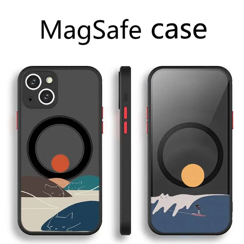 

Прозрачный Магнитный чехол Magsafe для iPhone 13, 12, 11 Pro Max Mini с изображением кошки, гор, заката, прятки в пейзаже