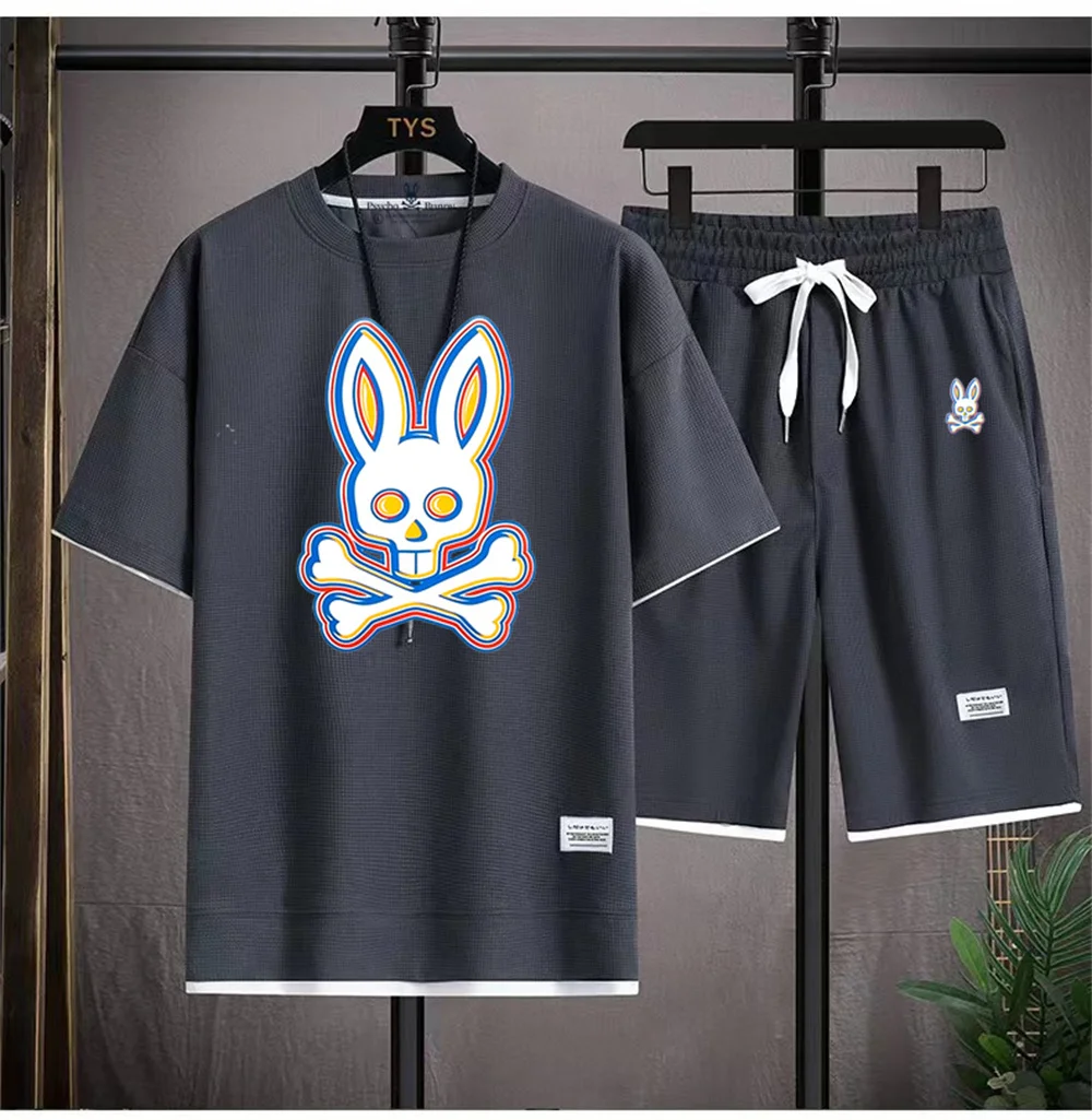 

Psycho Bunny Men's 2023 Summer New Print Set, Round Neck Short Sleeve+Shorts Cool Two Piece Set, Casual Sports Set