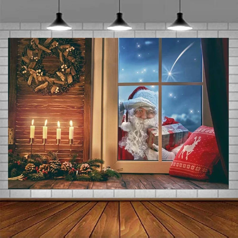 

Рождественский фон для фотосъемки Санта-Клаус Рождественская комната окно украшено для праздников зимние подарки фон новогодний декор для...