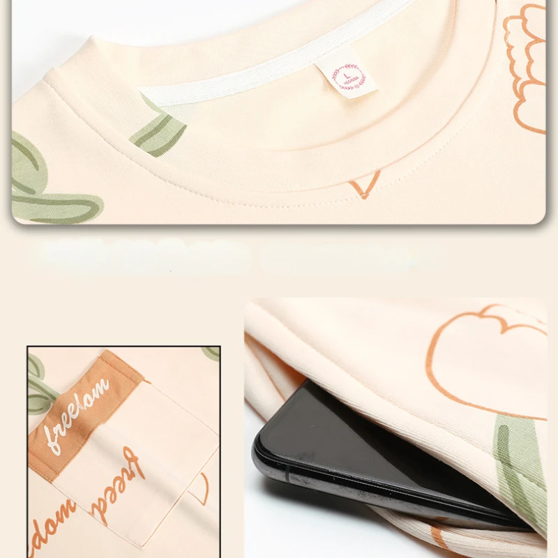 Pajamas for Women's Summer Thin Cotton Cool Short-sleeve Shorts Sleepwear Casual Small Fresh and Sweet Style with Chest Pads