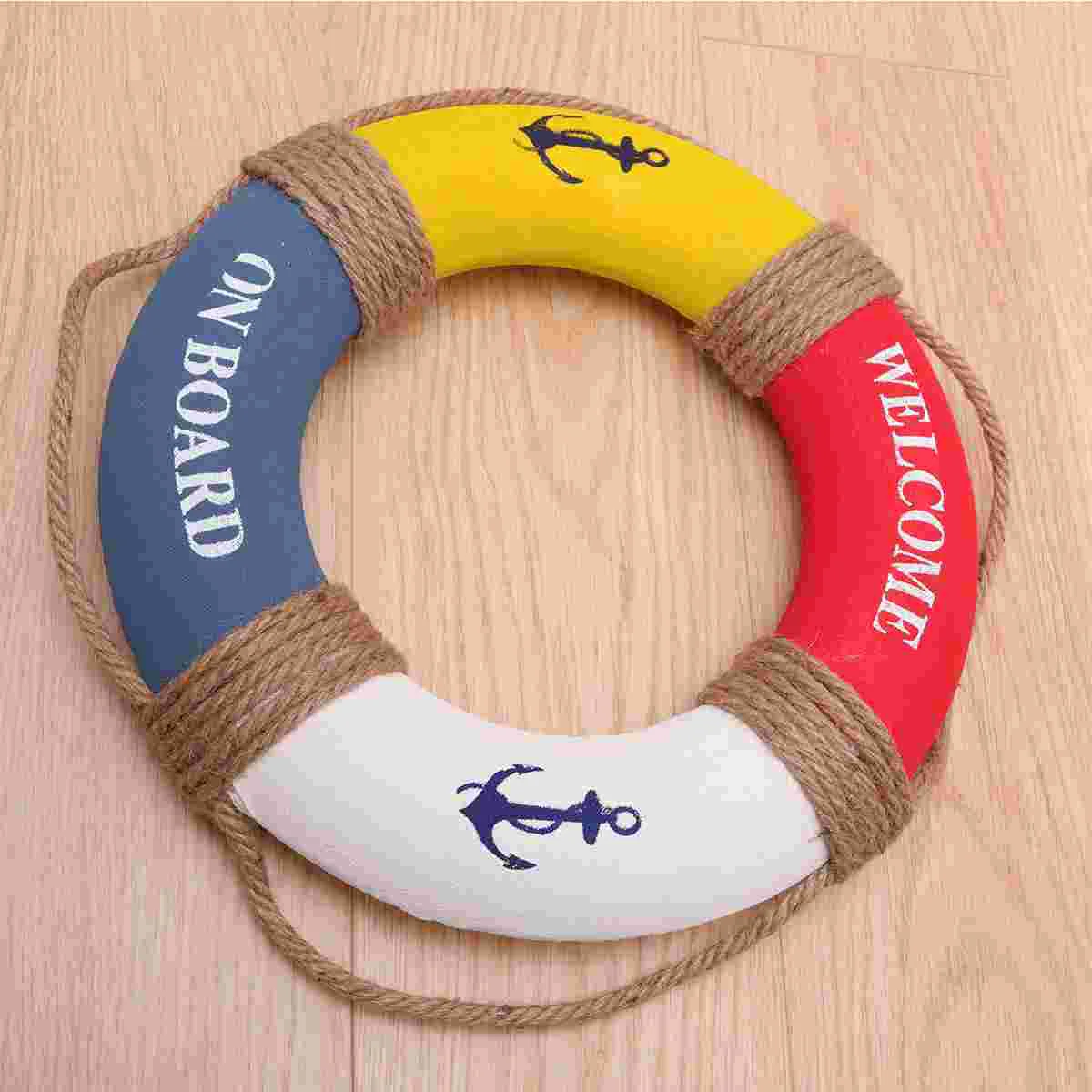 

Life Ring Wall Decoration Nautical Welcome Sign for Mediterranean Style Coastal Home Rustic Hanging Decoration ( 30cm Red