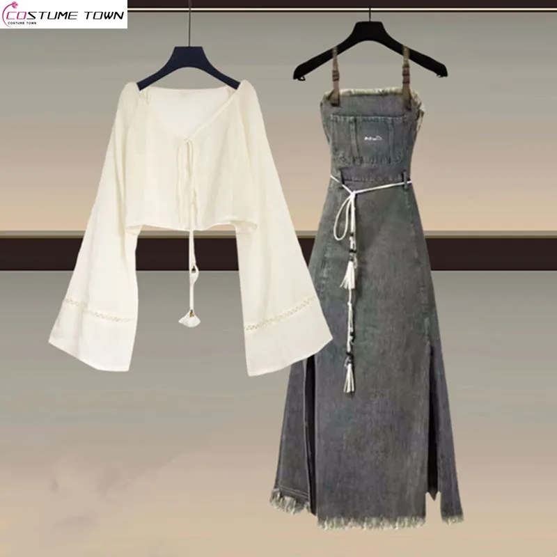 Женский комплект из двух предметов: солнцезащитный топ и приталенная юбка с