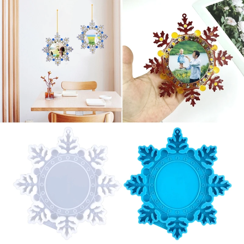 

N1HE Snowflake Mirror Photo Frame Ornaments Silicone Molds Suitable for Epoxy Resin Diy Craft Jewelry Making Home Decoration