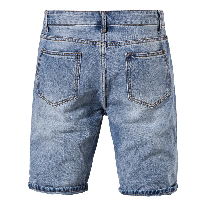 Fashion Men's Summer Washed Casual Straight Ripped Holes Jeans Male Shorts