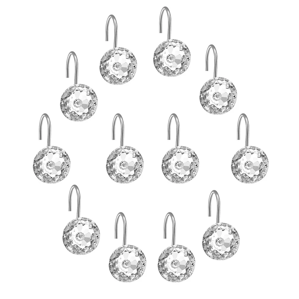 

Curtain Hooks Shower Hook Rings Hanger Bathroom Decorative Crystal Rod Rhinestone Bath Rolling Drapery Diamond Fixing Holdback