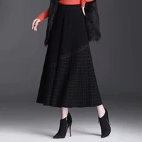 new autumn and winter vintage stretch highwaisted midi pleated houndstooth printed knitted skirt for women runway skirtsclothes