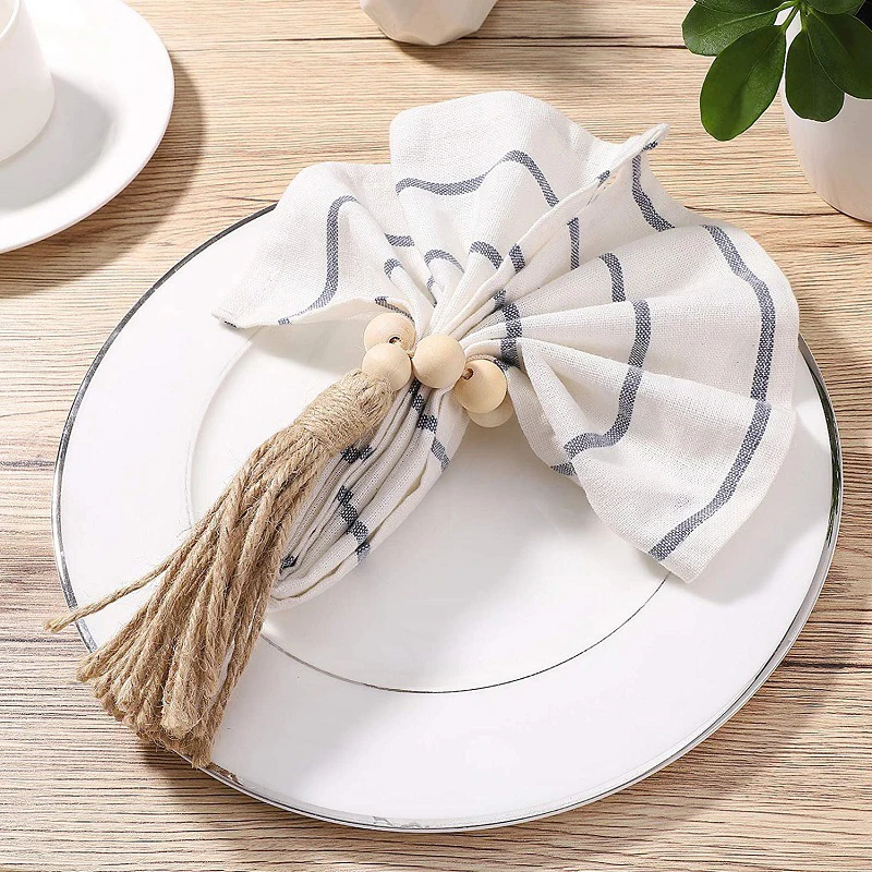 Элегантное деревенское деревянное кольцо для салфеток с кисточками и бусинами