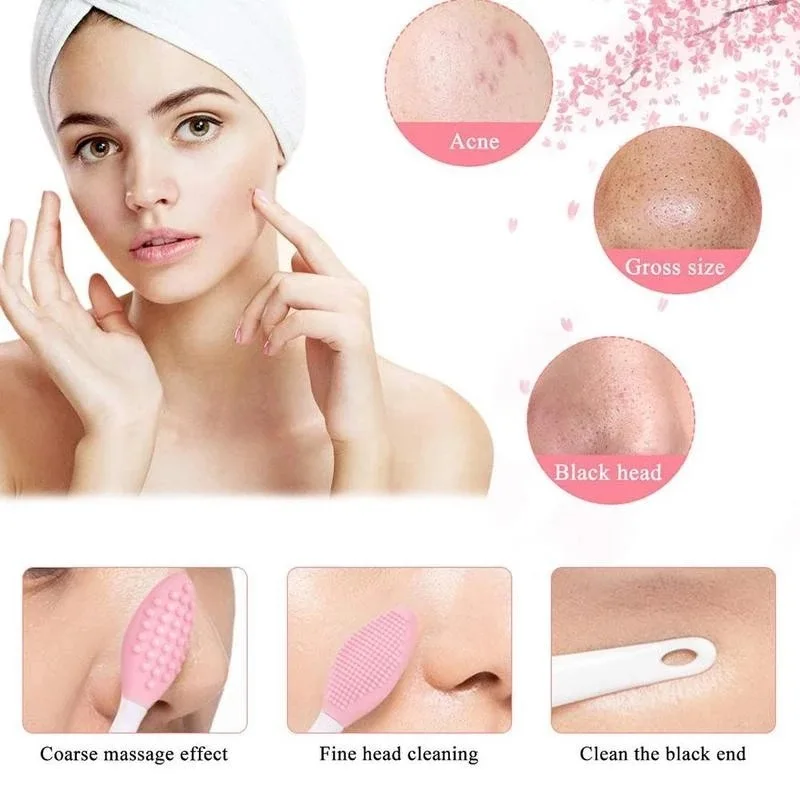 

Skin Care Lip Exfoliating Facial Cleansing Face Scrub Nose Clean Brush Blackhead Remove Silicone Double-Sided Skin Care Tool