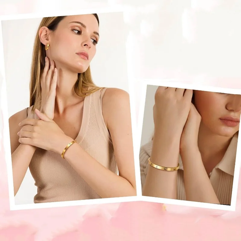 Позолоченные антикоррозийные браслеты из нержавеющей стали с ослепительным