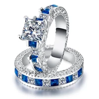 luxury fashion ol womens square diamond zircon ring copper silver plated couple ring set