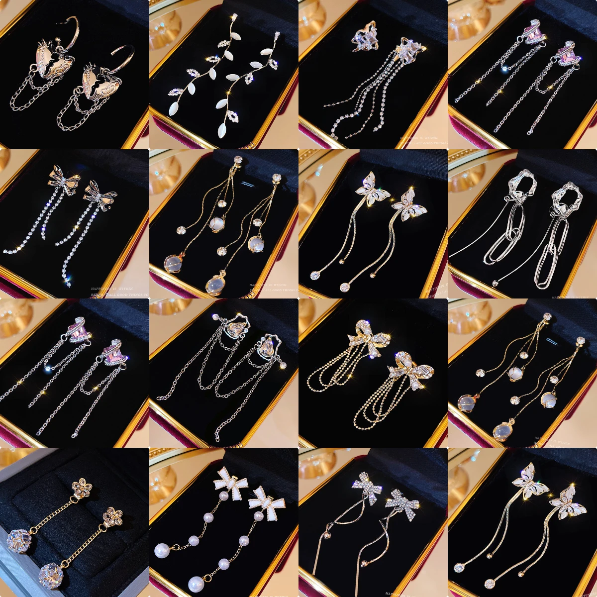 

Korean fashion Cubic Zirconia Crystal Statement Boho Chain Tassel Earrings Big Simulated Pearl Long Tassel Drop Earrings