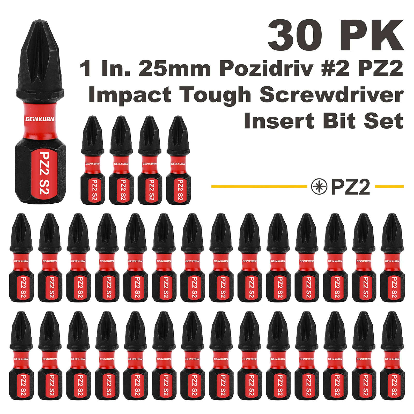 

Geinxurn 1 дюйм Pozidriv # 2 комплекта ударных отверток PZ2, набор бит для отверток из легированной стали S2