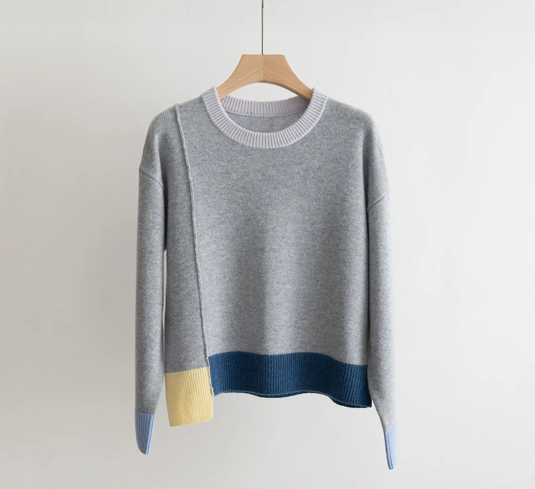 Женский трикотажный свитер из искусственной шерсти с круглым вырезом