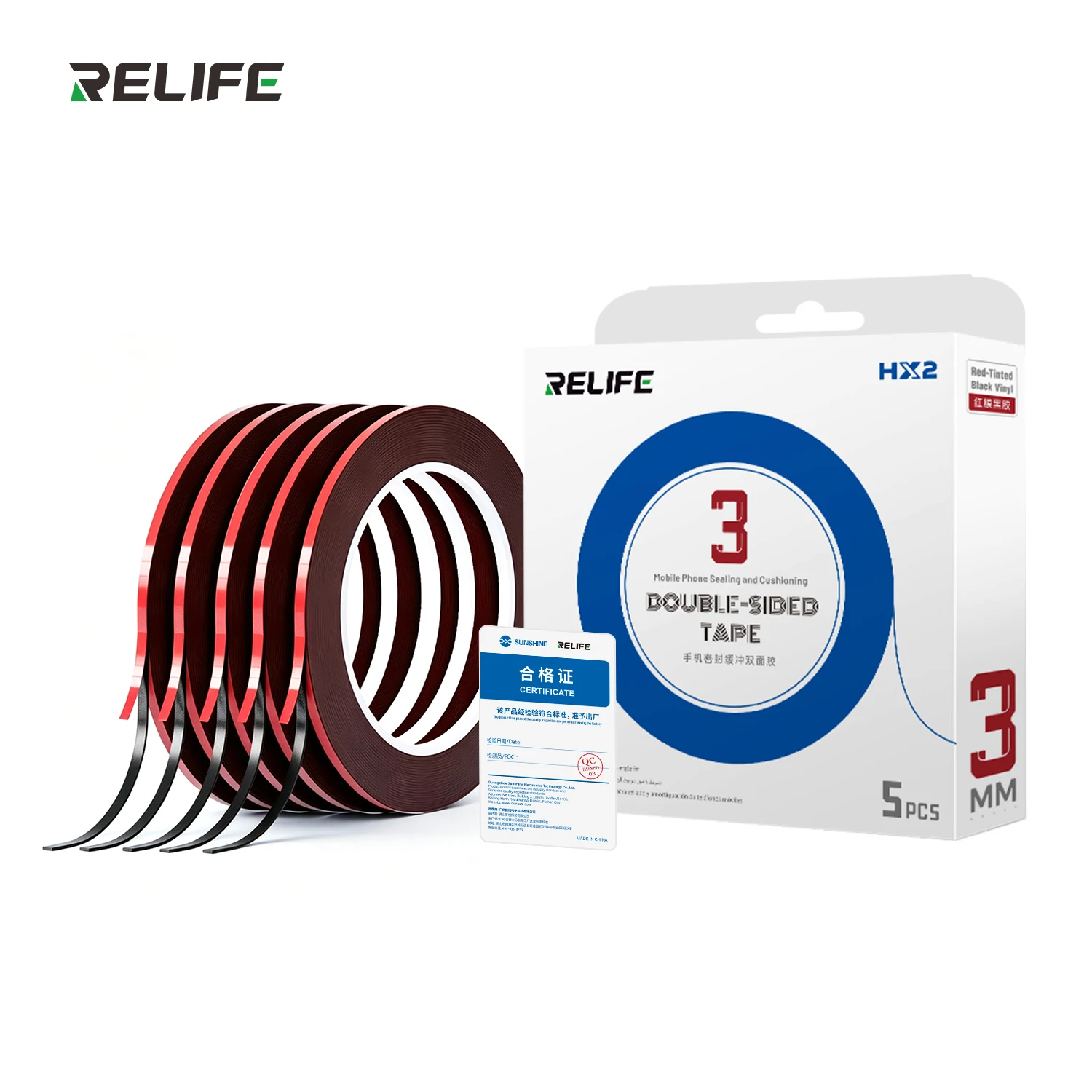 Фото Двусторонняя клейкая лента RELIFE HX2 с красной пленкой и черной пеной, 3 мм, 10 м, с сильным клеем, для ремонта рамок экранов телефонов №2