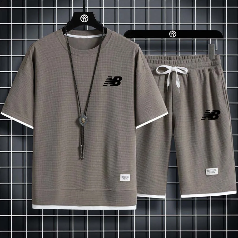 Men Jersey  Men  LOG Tracksuit Set Short Sleeve T-Shirt Shorts 2 Piece Oversized Clothes Training Uniform Sports Suit