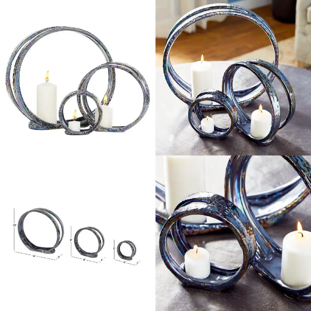 

Fantastic Silver Ceramic 3-Plate Pillar Candle Holder Set of 3