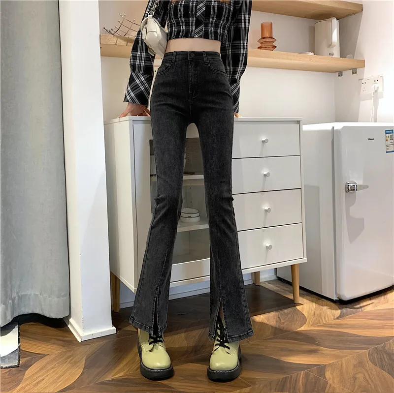

N0193 New High Waist Slim Fit Slim Slit Trousers Versatile Stretch Jeans