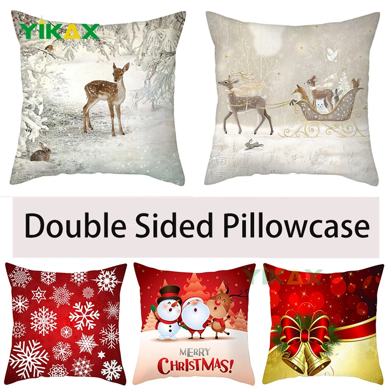 

50x50cm Christmas Elk Pillowcase Decorative Pillows for Sofa Cristmas Xmas Gift 2022 Happy New Year 2023 Cushion Cover 45x45
