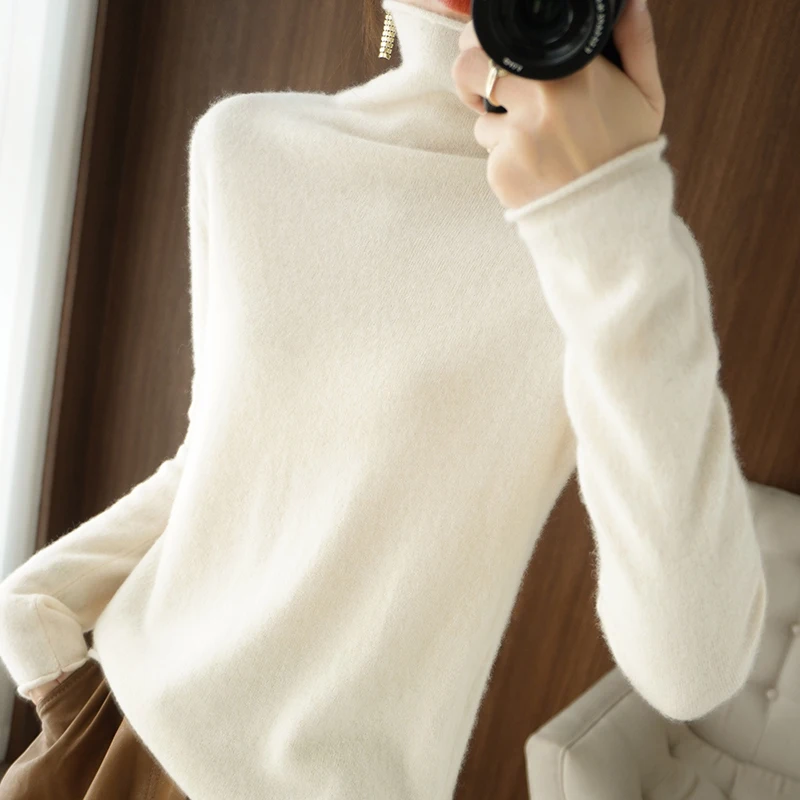 

Autumn and winter new high collar sweater women's slim fitting Pullover cashmere long sleeve bottomed top