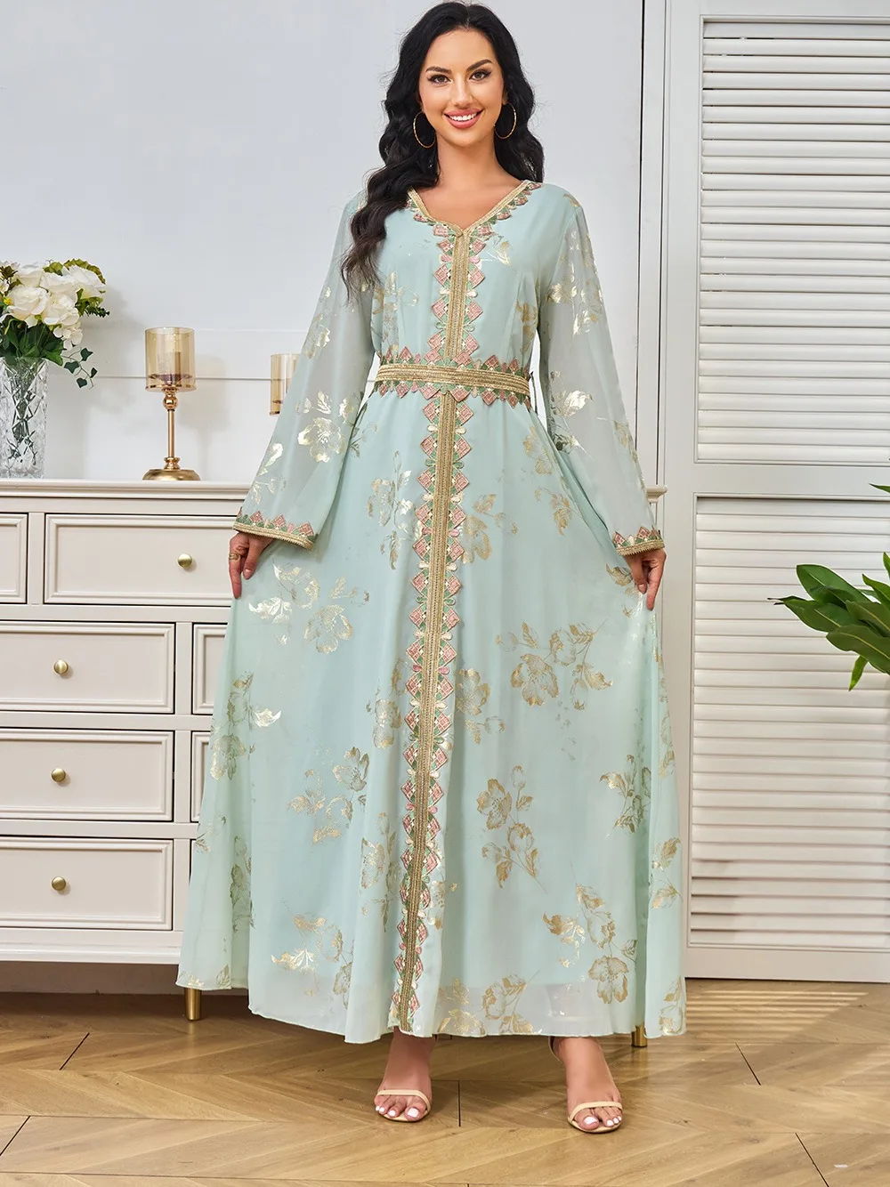 Мусульманское платье Eid 2025 года женская Абая Дубай роскошные бронзовые вечерние