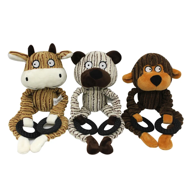 

Говорящая плюшевая игрушка для домашних животных, трехцветное резиновое кольцо, плюшевая обезьяна, бегемот, медведь, укус, интерактивные игрушки для кошек и собак