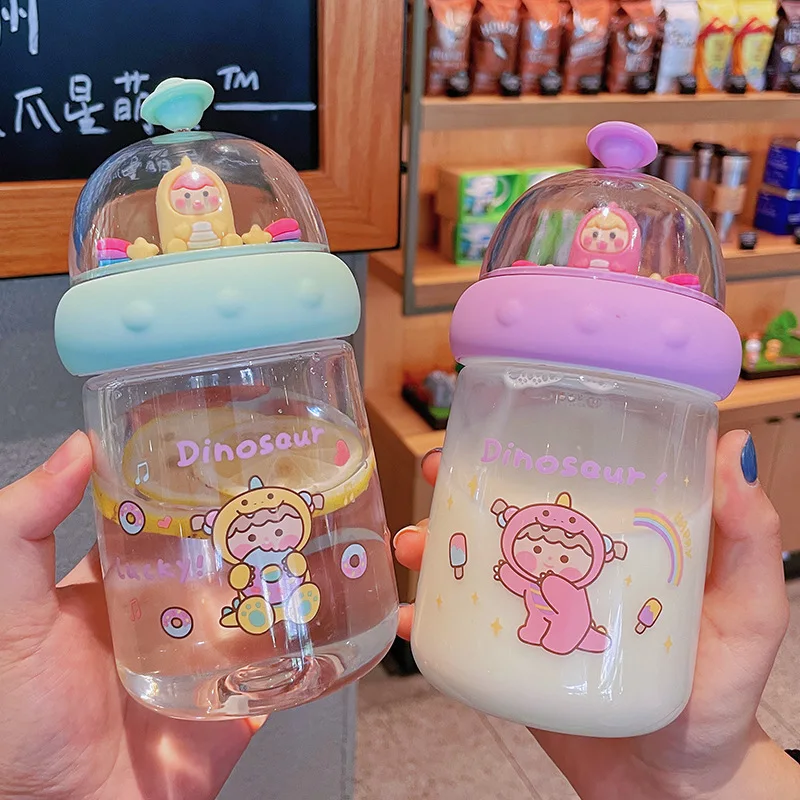 

Cute girl heart plastic cup student couple high-value portable landscape water cup cartoon children's fall-resistant handy cup