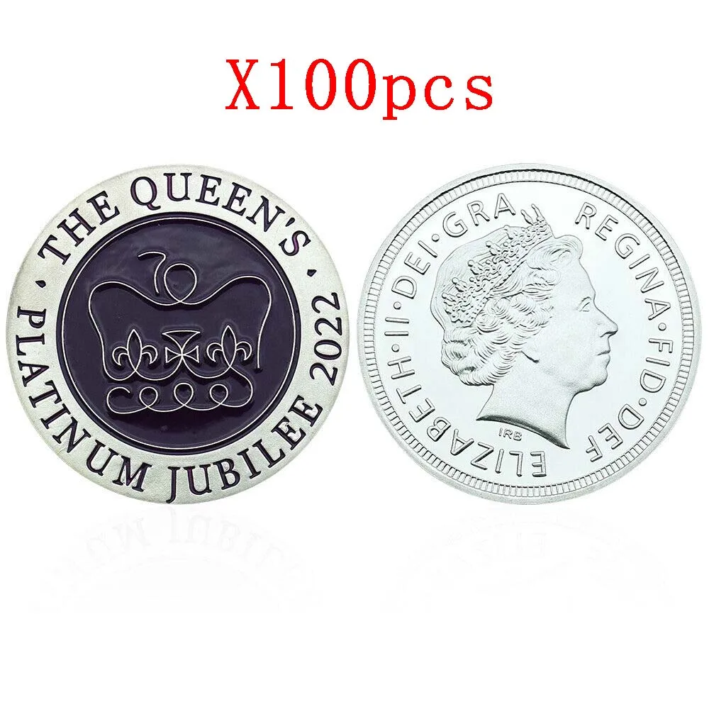 

100 шт., серебряные монеты Елизаветы II, королева Елизаветы, 70-й Платиновый юбилейный медаль, золотое покрытие