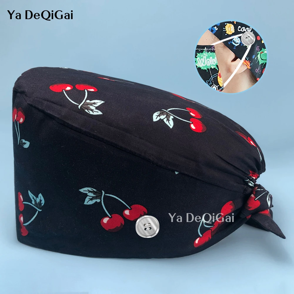 

Prints Cotton Printing Surgical Cap Unisex Adjustable Nurse Cap Buckle Elastic Cap Fashion Doctor Nurse Medical Scrubs Soft Caps