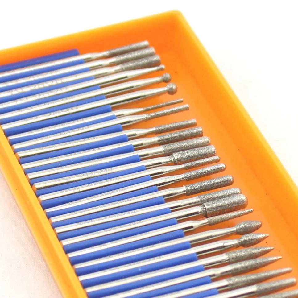 

30 шт., набор алмазных шлифовальных головок с хвостовиком 2,35/3 мм, заусенцы для резьбы с покрытием, вращающиеся насадки для инструментов Dremel, аксессуары, стекло/камень/ювелирные изделия