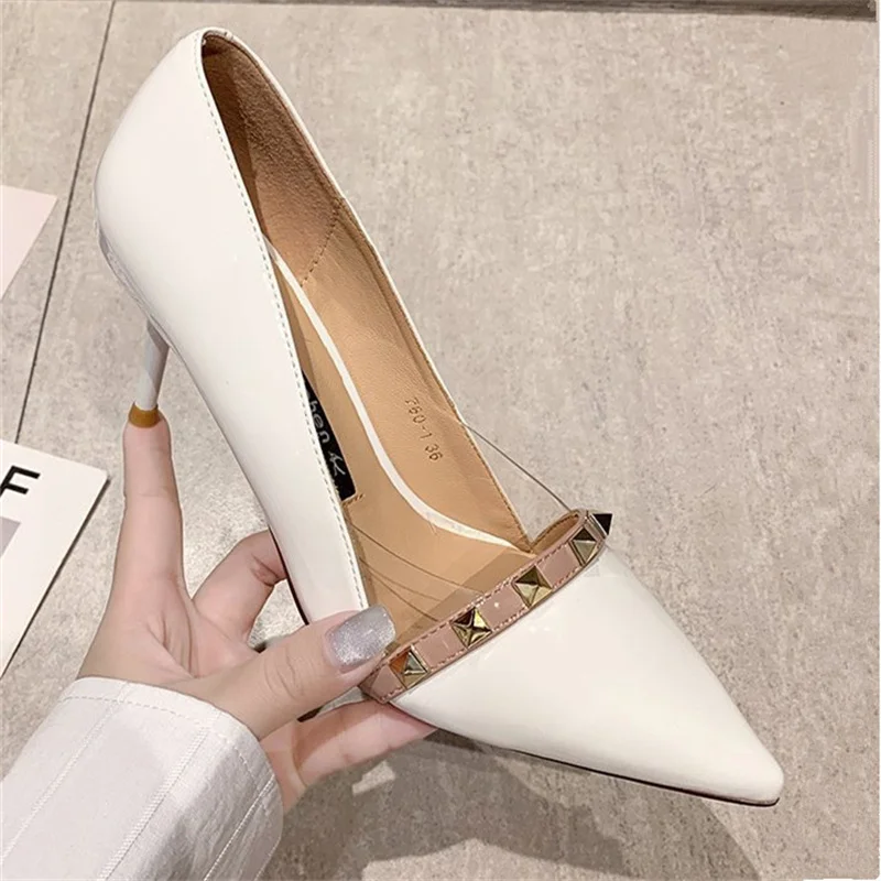 

Women Pumps Fashion Pointed-toe Womans Career High Heels Rivet Female Stiletto Office Heeled Shoes Sexy Ladies Shoes 7cm Heels