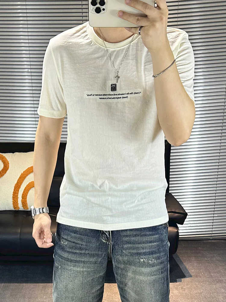 Мужская футболка из хлопка и льна с короткими рукавами тонкая дышащая крутым