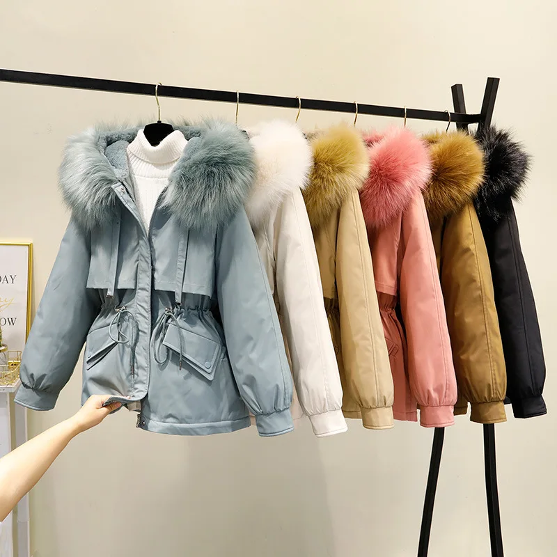 Thickened Cotton Coat Women's Inner Fleece Tops Winter Women's Short Fur Collar Down Coat Retro Loose Jacket Clothes For Women