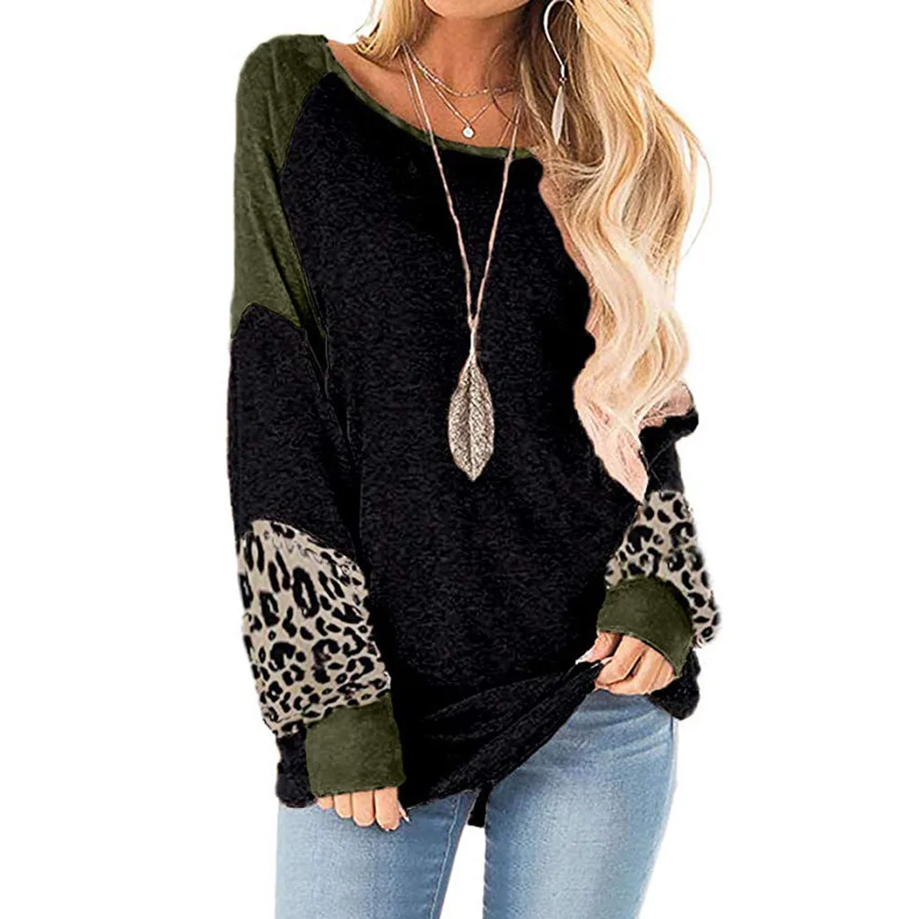 

Women Casual Leopard Printing Long Sleeve Tank Top T Shirt Blouse Sweatshir