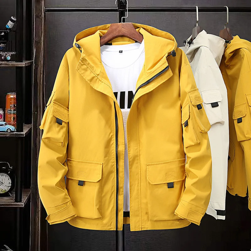 

Men Cargo Jacket Hoodie Black Yellow Safari Male Zipper Loose Plus Size 8XL Coats 7XL 6XL Windbreaker Spring 5XL 9XL Clothes