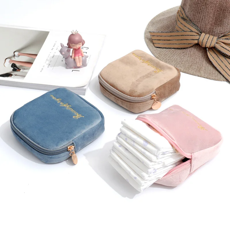 

Comfortable Flocking Sanitary Towel Bags Woman Multi-purpose Storage Bags Woman Outdoor Cosmetic Bags