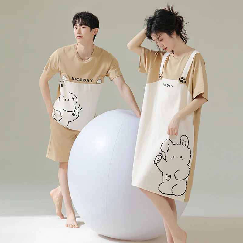 Matching Couple Pajamas Set For Men Cotton Sleepwear For Women Kawaii Homewear Bear Sleepdress Lover Nightgown Nightwear
