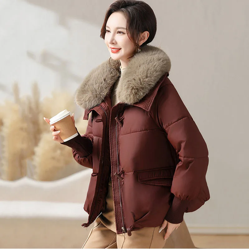 Новый зимний женский плащ на пуху хлопковое пальто большого размера с меховым