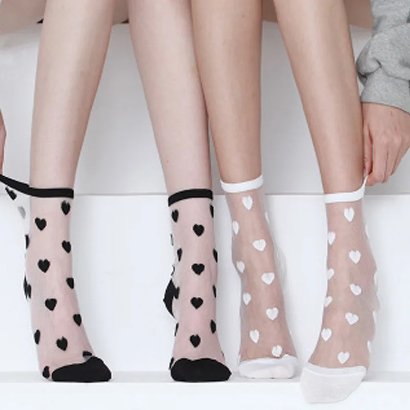 

DaiShana 4 пар/лот женские носки Длинные прозрачные тонкие носки с милым сердцем женские летние повседневные милые фотообои в Корейском стиле